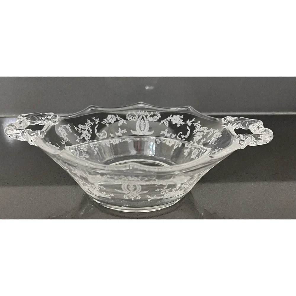 Vintage Fortoris Navarre‎ Clear Etched Glass Bowl Divided